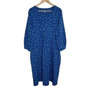 Gudrun Sjoden Midi Dress Womens XL Blue Floral Organic Cotton Pockets Lagenlook